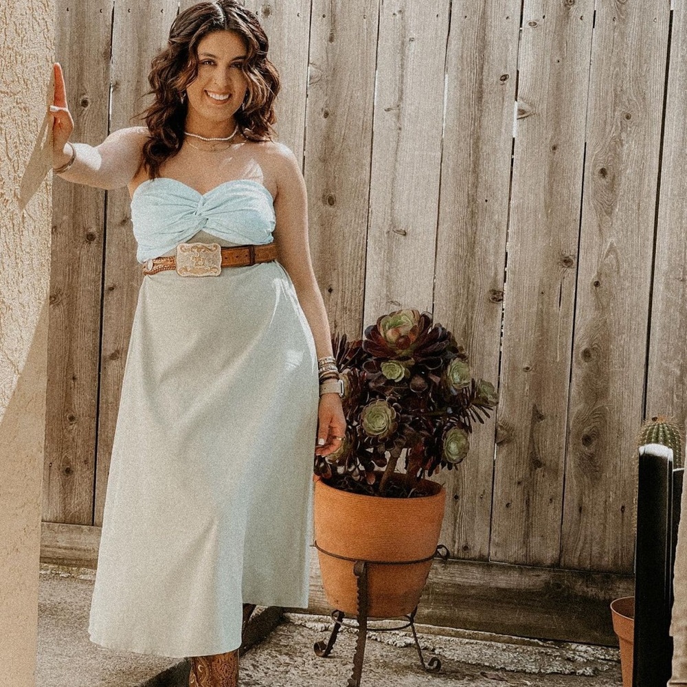 Blue and light green dress